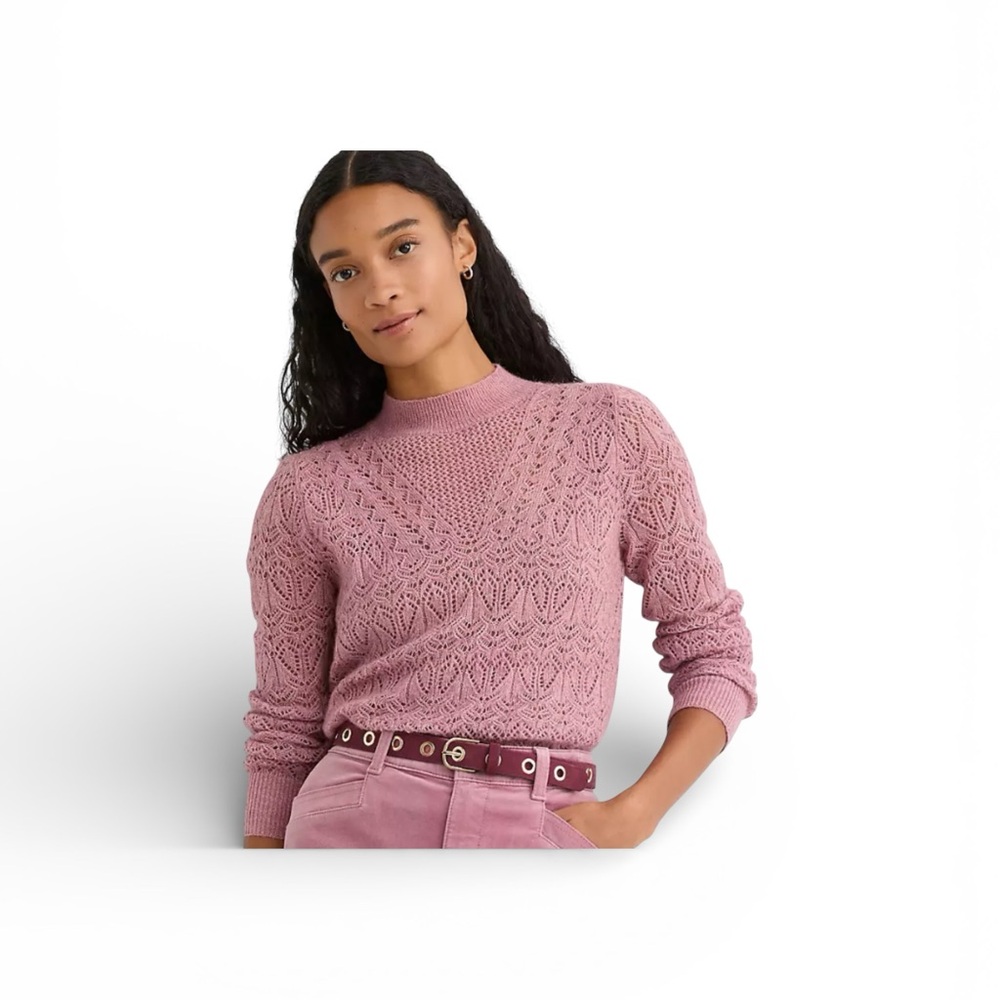 NWT Loft Pointelle Yoke Mock Neck Sweater Nostalgia Rose Small